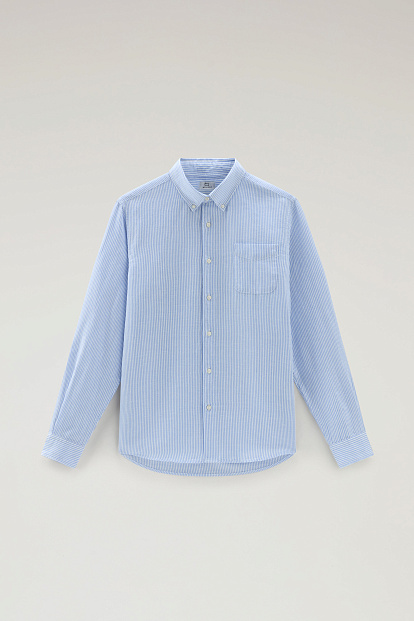 Рубашка Woolrich Botton Down Linen Shirt БИРЮЗОВЫЙ В ПОЛОСКУ Рубашка Woolrich Botton Down Linen Shirt БИРЮЗОВЫЙ В ПОЛОСКУ