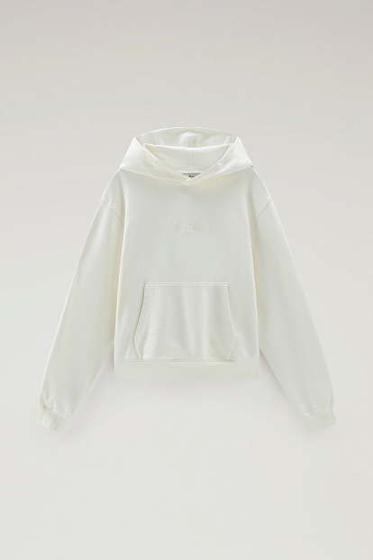 Толстовка Woolrich Cotton Fleece Logo Hoodie БЕЛЫЙ Толстовка Woolrich Cotton Fleece Logo Hoodie БЕЛЫЙ