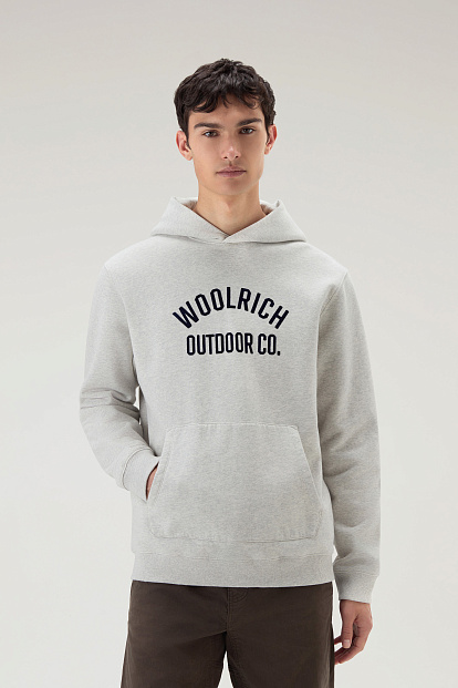 Толстовка С Капюшоном Woolrich Organic Cotton Script Hoodie СВЕТЛО-СЕРЫЙ МЕЛАНЖ Толстовка С Капюшоном Woolrich Organic Cotton Script Hoodie СВЕТЛО-СЕРЫЙ МЕЛАНЖ