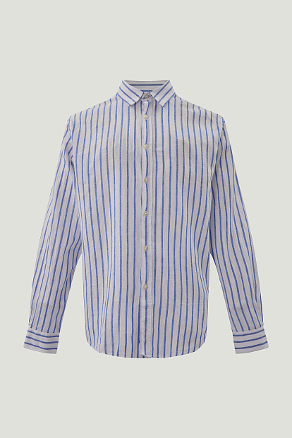 Рубашка COTTON LINEN БЕЛЫЙ В ГОЛУБУЮ ПОЛОСКУ Рубашка COTTON LINEN БЕЛЫЙ В ГОЛУБУЮ ПОЛОСКУ