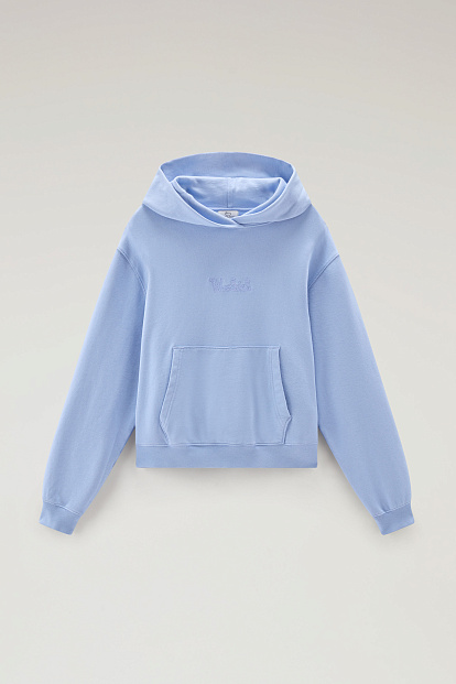 Толстовка Woolrich Cotton Fleece Logo Hoodie ГОЛУБОЙ Толстовка Woolrich Cotton Fleece Logo Hoodie ГОЛУБОЙ