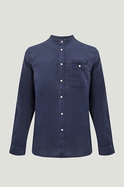 Рубашка BAND COLLAR LINEN ЧЕРНИЛЬНЫЙ Рубашка BAND COLLAR LINEN ЧЕРНИЛЬНЫЙ