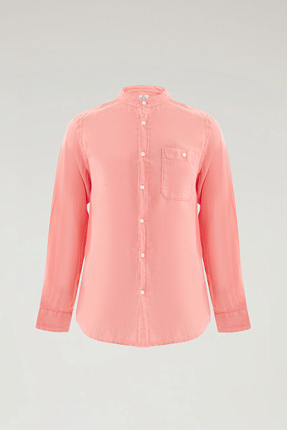 Рубашка Woolrich Band Collar Linen Shirt КОРАЛЛОВЫЙ Рубашка Woolrich Band Collar Linen Shirt КОРАЛЛОВЫЙ