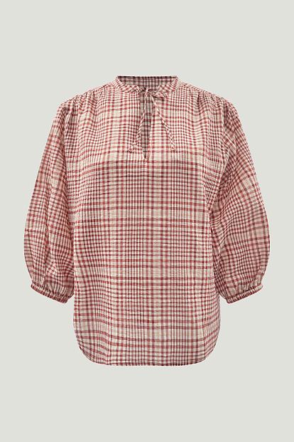 Рубашка GAUZY BALOON SLEEVES ПУДРОВЫЙ В КЛЕТКУ Рубашка GAUZY BALOON SLEEVES ПУДРОВЫЙ В КЛЕТКУ