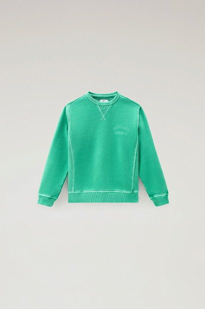 Детская толстовка Boys' Garment-Dyed Crewneck in Pure Cotton Насыщенный зеленый Детская толстовка Boys' Garment-Dyed Crewneck in Pure Cotton Насыщенный зеленый