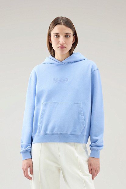 Толстовка Woolrich Cotton Fleece Logo Hoodie ГОЛУБОЙ Толстовка Woolrich Cotton Fleece Logo Hoodie ГОЛУБОЙ